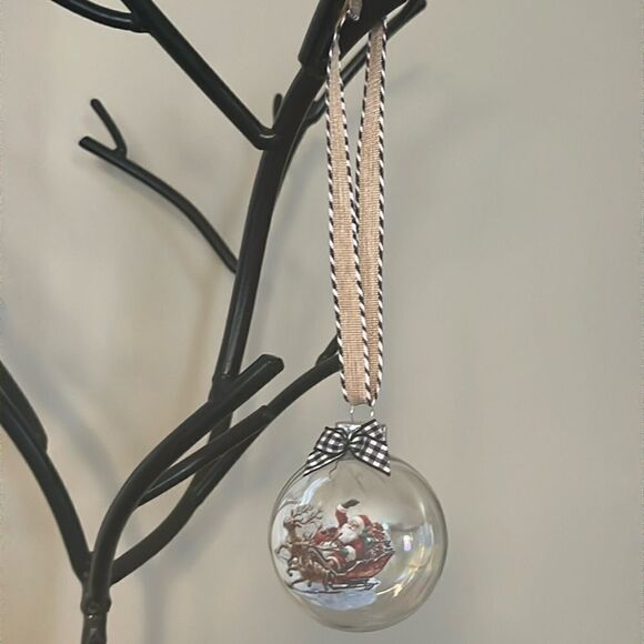 Upcycled Clear Glass Ornaments 3 Different Christmas Balls stocking, sleigh, hut - Picture 8 of 15